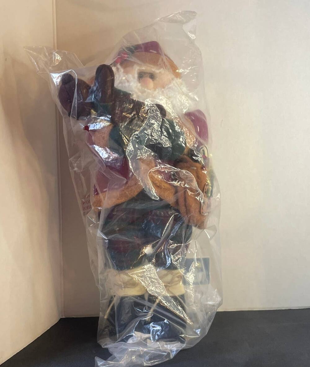 Mr. Santa Claus Standing Figure Primitive plush Christmas folk art plaid